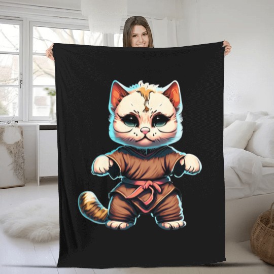 Feline Warrior: The Kung Fu Cat Fleece Blankets