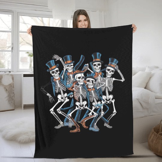 Let's Dance Dancing Skeleton Skull Fleece Blankets