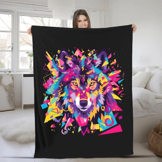 Majestic Pop Art Alpha Wolf - Vibrant Cool Fleece Blankets