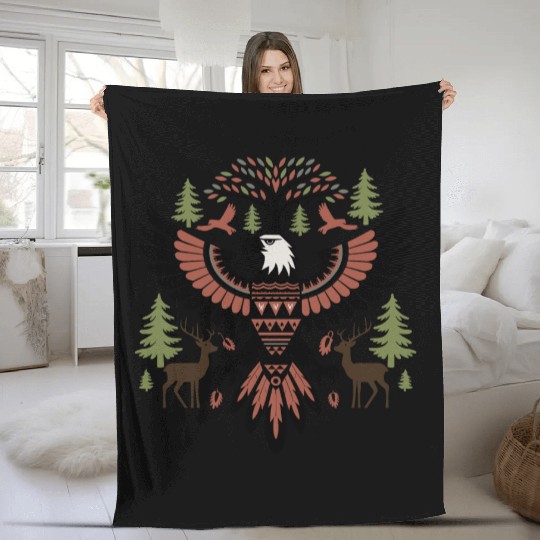 Native American Style Eagle Design Fleece Blankets