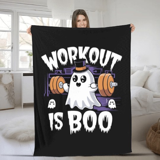 Workout Is Boo Gym Fitness Halloween Top Fleece Blankets