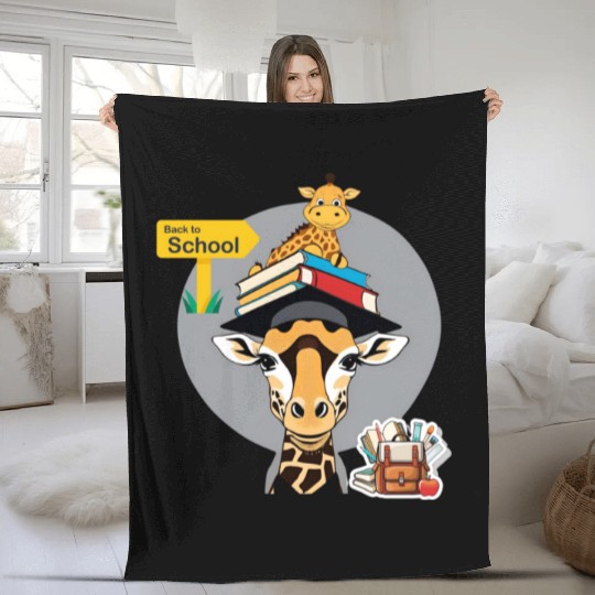 The Mother Giraffe taking her kid to school Fleece Blankets