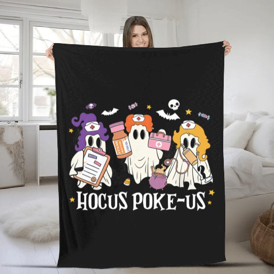 Hocus Poke-Us Funny Ghost Vintage Halloween Movie Fleece Blankets