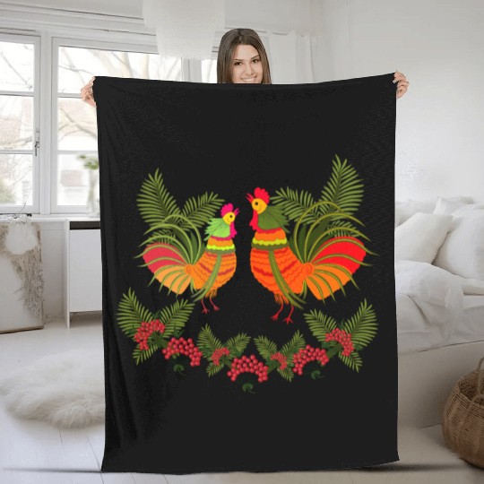 Rooster with hen Fleece Blankets