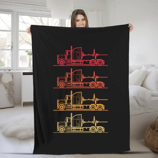Truck driver heart beat Trucker Funny Truck Driver Fleece Blankets