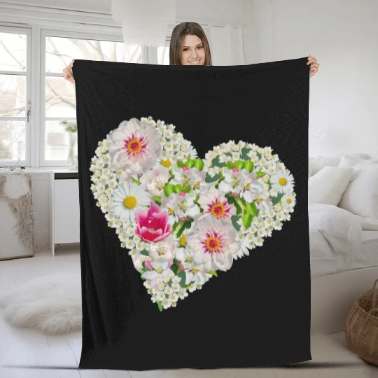 heart of flowers blossoms daisy tulip pink peony Fleece Blankets