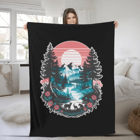Women Hiking Mountain Nature Sunrise Hiking Fleece Blankets