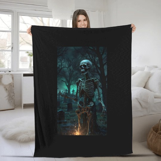 Rising Skeleton in the Graveyard Fleece Blankets