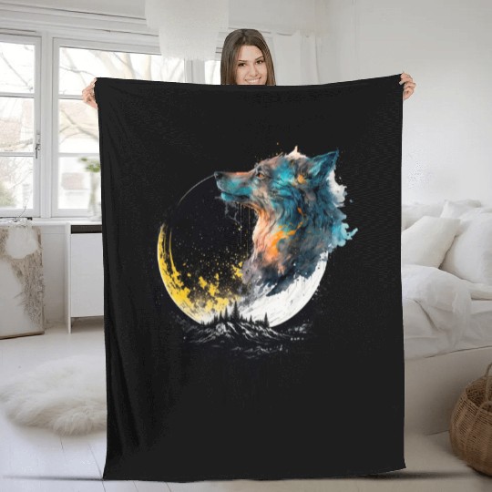Fullmoon Wolf Fleece Blankets