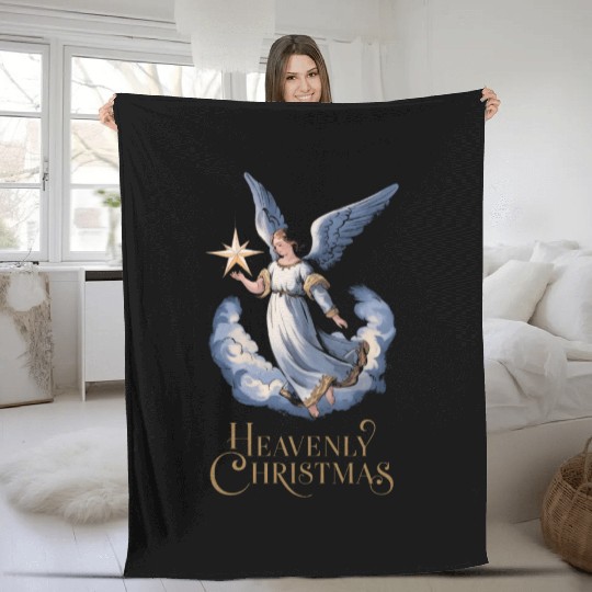 Heavenly Christmas Angel with Star Holiday Art Fleece Blankets