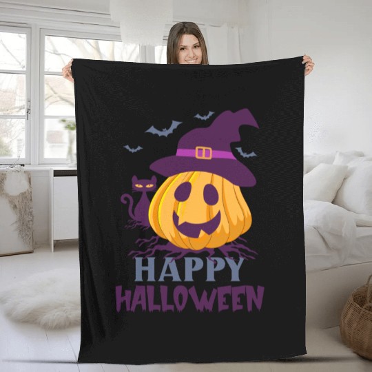 Trick Or Treat Happy Halloween Funny Pumpkin Hat Fleece Blankets