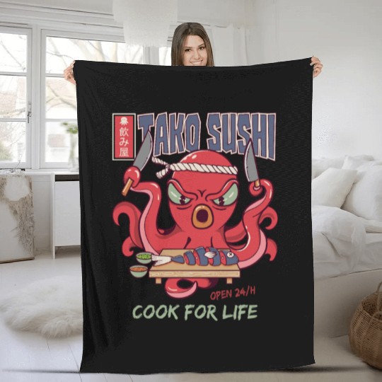 Octopus Sushi Bar Raw fish roll Takoyaki Fleece Blankets