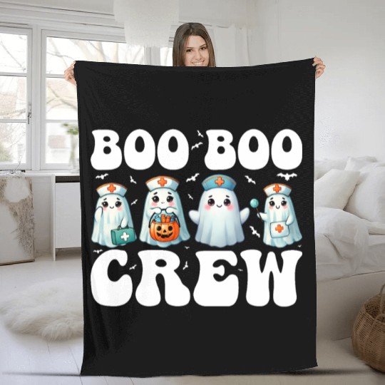 Boo Boo Crew Nurse Gifts Funny Halloween Costume Fleece Blankets