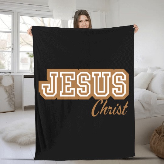 Letterman Tan Jesus Fleece Blankets
