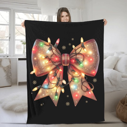 Christmas Light Coquette Bow Fleece Blankets