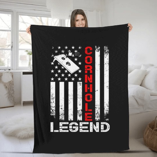 Cornhole Legend US American Flag Fleece Blankets