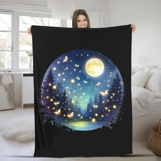 Moonlit Fireflies Fleece Blankets