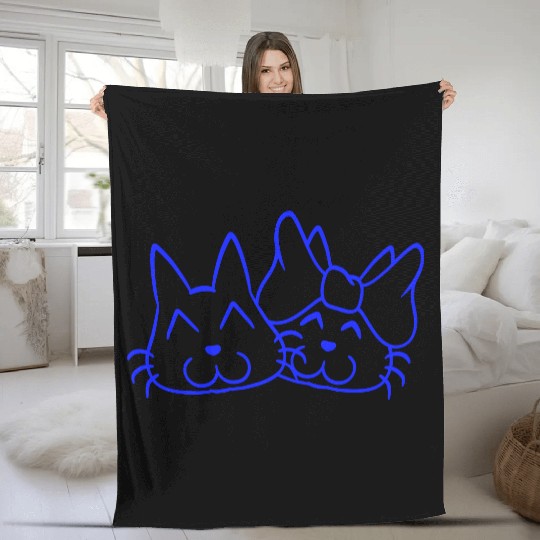 2 cat couple woman man two Valentine's Day cats Fleece Blankets