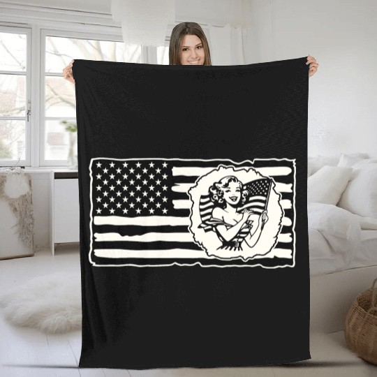 Retro Flag Girl © LIKE US ON FACEBOOK # Fleece Blankets