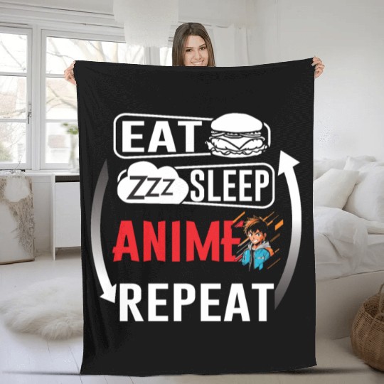 Eat Sleep Anime Repeat Ramen Kawaii Japanese Manga Fleece Blankets