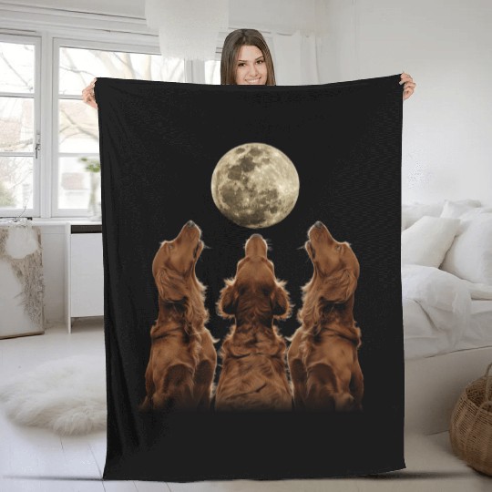 Irish Setter Dog Howling Moon Fleece Blankets