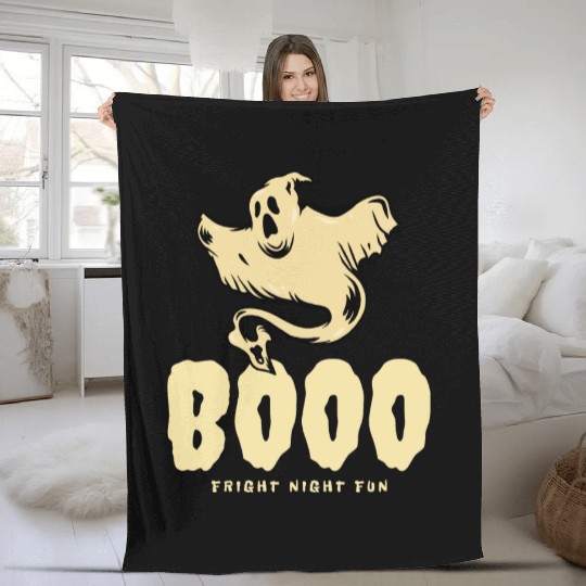 BOOO Fright Night Fun Ghost Halloween Fleece Blankets