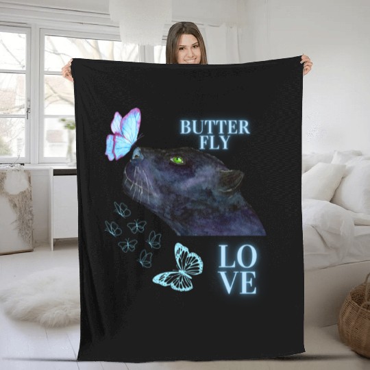 black panther lover butterfly Fleece Blankets