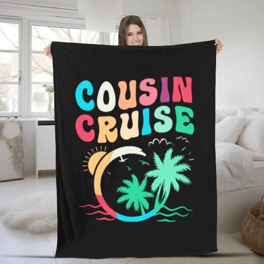 Palm Tree Summer Beach Trip Cousin Cruise Squad Fleece Blankets