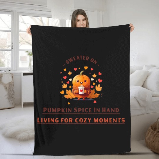 sweater on, pumpkin spice in hand Fleece Blankets