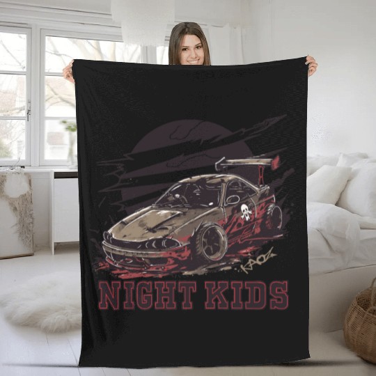 Trashy JDM Street Racer Night Kids Fleece Blankets
