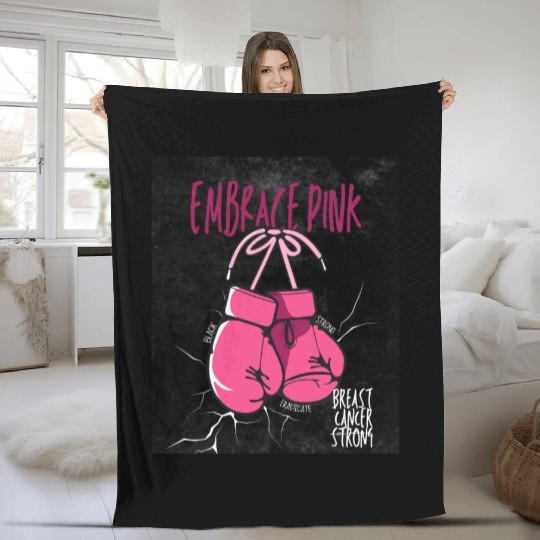 Embrace Pink Black Bold Eradicate Breast Cancer Fleece Blankets