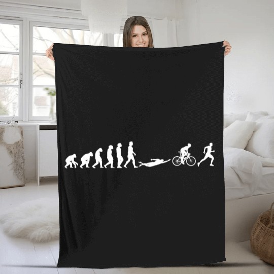 Triathlon running, swimming, bike evolution Fleece Blankets