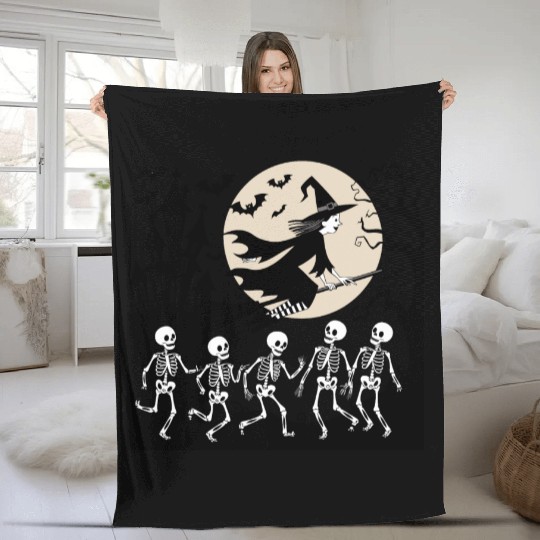 Vintage Witch & Skeletons Dance – Halloween Vibes Fleece Blankets