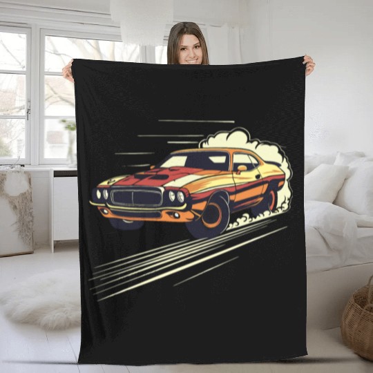Classic Muscle Car in Action Fleece Blankets