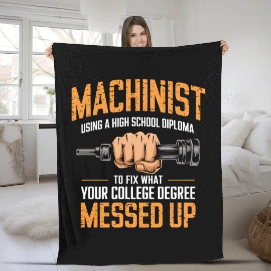 Machinist Using A High School Diploma Fleece Blankets
