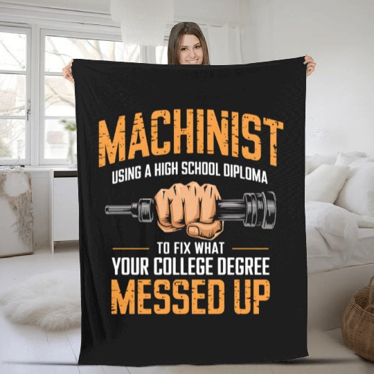 Machinist Using A High School Diploma Fleece Blankets