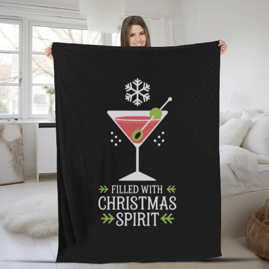Filled With Christmas Spirit Festive Cocktail Fleece Blankets