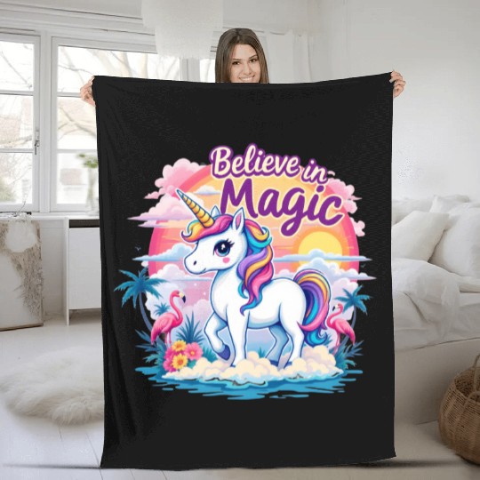 Believe In Magic Unicorn Fantasy Adventure Fleece Blankets