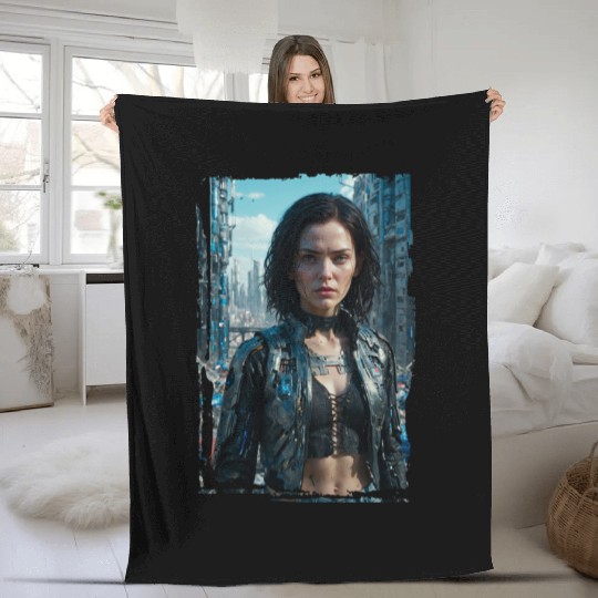 Portrait of a sci-fi cyberpunk girl Fleece Blankets