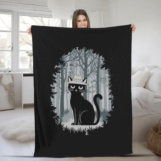 Cottagecore Cat in enchanting Forest Fleece Blankets