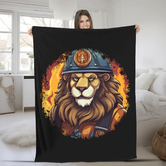 Lion Firefighter Fleece Blankets