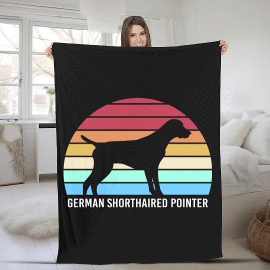 Retro German Shorthaired Pointer Dog Silhouette Fleece Blankets