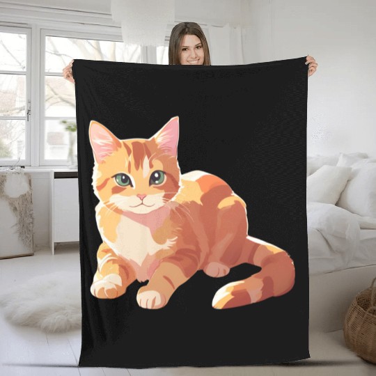 A Cute Orange Cat Fleece Blankets