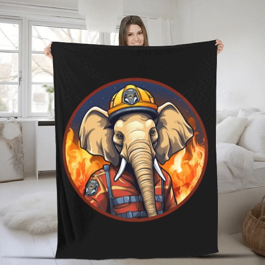 Firefighter elephant Fleece Blankets