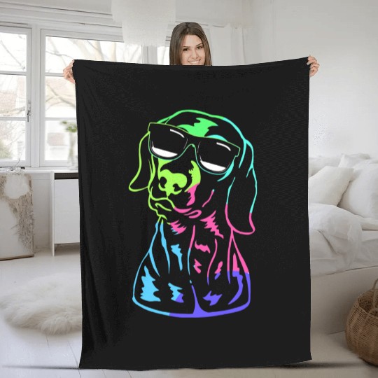 German Shorthaired Pointer GSP Dog With Sunglasses Fleece Blankets