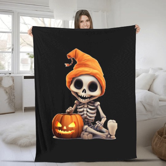 Skeleton celebrating Halloween Fleece Blankets