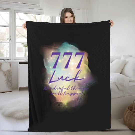 Angel Numbers Luck Mindful Quote 777 Fleece Blankets