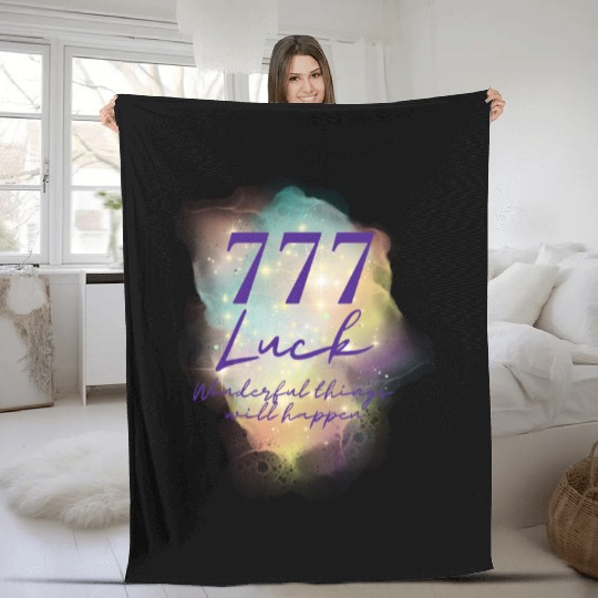 Angel Numbers Luck Mindful Quote 777 Fleece Blankets