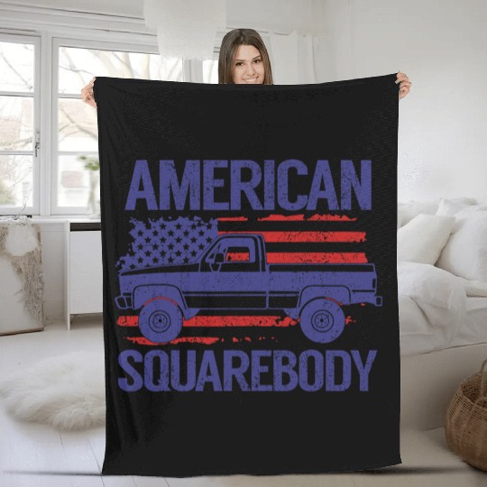 Classic C10 American Square Body Truck USA Flag Fleece Blankets