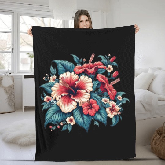 Tropical Hibiscus Bloom Fleece Blankets